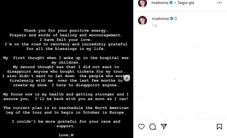 madonna paura messaggio