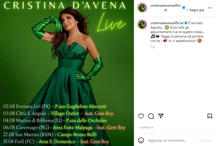 cristina d'avena palco agosto date