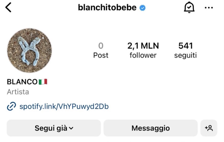 Blanco come Dua Lipa? Il suo profilo Instagram ora è vuoto